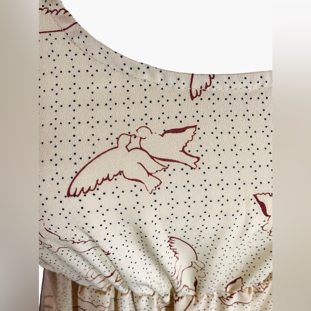 ๐Host Pick๐ Cream Scoop Neck Sleeveless Midi Dress w/ Birds Size Small NWOT - Picture 4 of 4